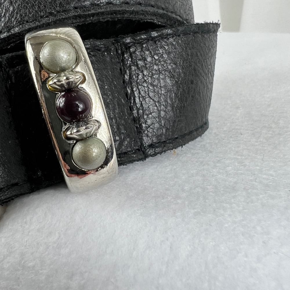 Womens Black Leather Belt size Small Gemstone Buckle Made in USA Boho fstival - Picture 4 of 7
